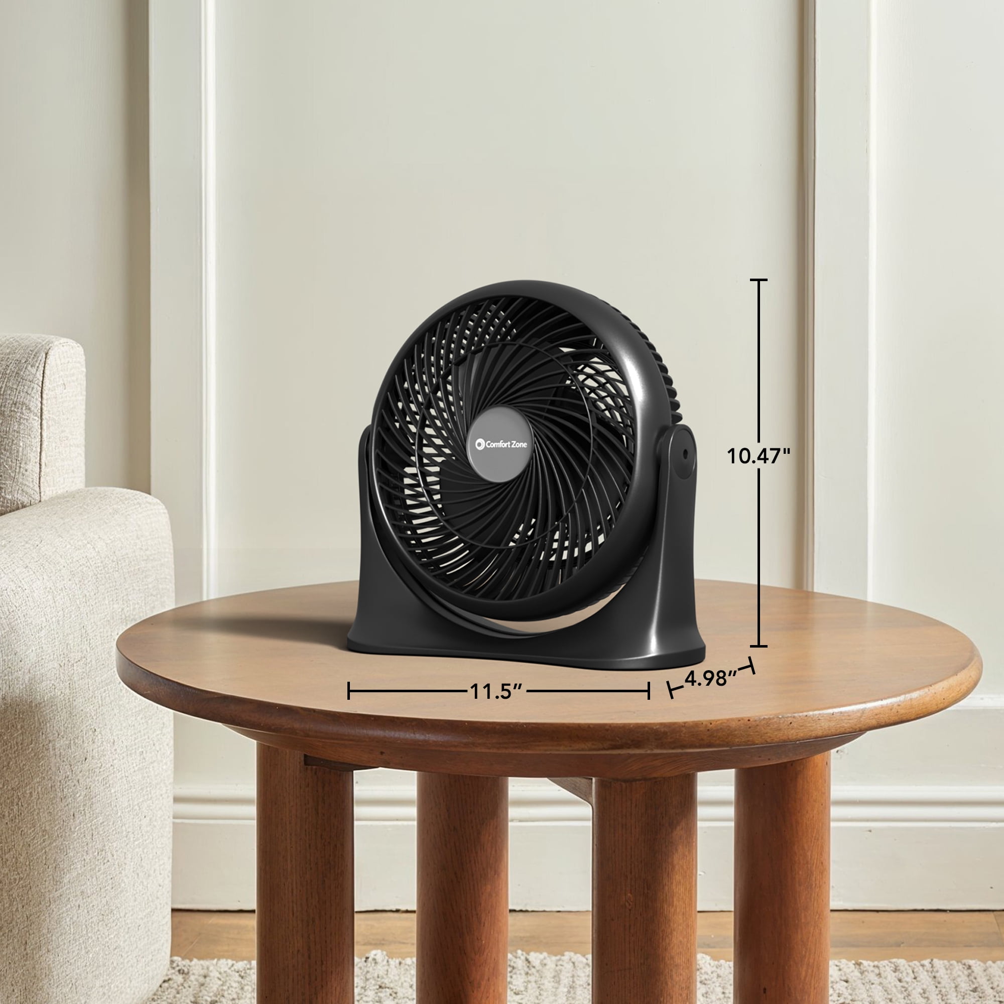 Comfort Zone 11 in. Desktop Table Fan with 3 Speeds, Adjustable Tilt, Black