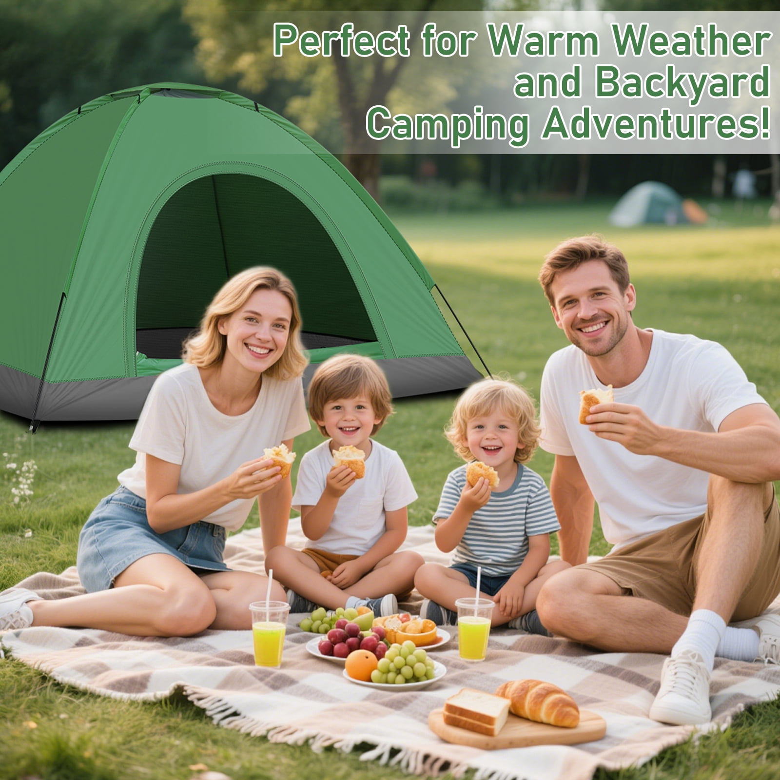 HUJHKIO 3-4 Person Lightweight Dome Tent for Camping & Hiking, Easy Setup Portable Green Tent with Waterproof Oxford Floor, Fiberglass Poles & Carry Bag, Ideal for Family Outdoor Adventures