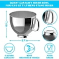 thumbnail image 2 of Bxaolu Stainless Steel Mixer Bowl 4.75 Quart Tilt-Head Stand Mixers, Stainless Steel Bowl with Handle, Dishwasher Safe, Silver, 2 of 9