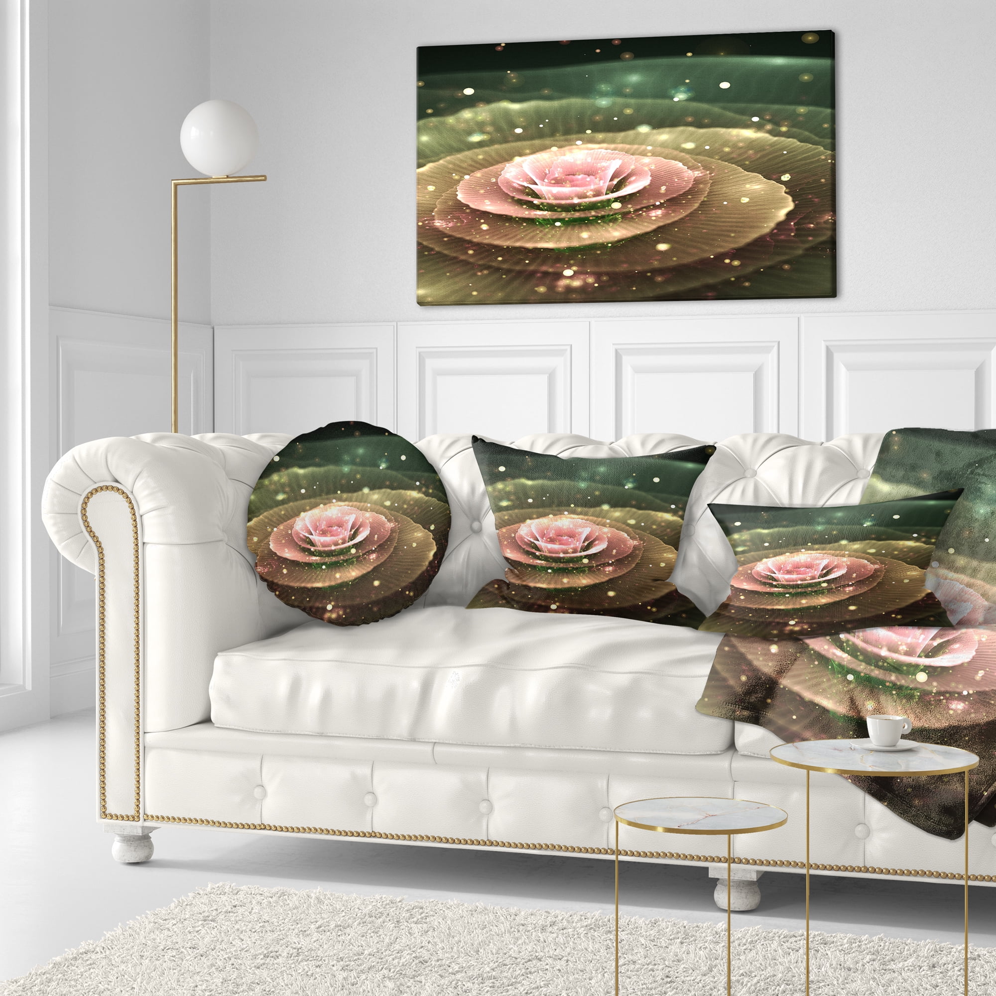 Designart Pink Flower with Water Droplets - Floral Throw Pillow - 12x20