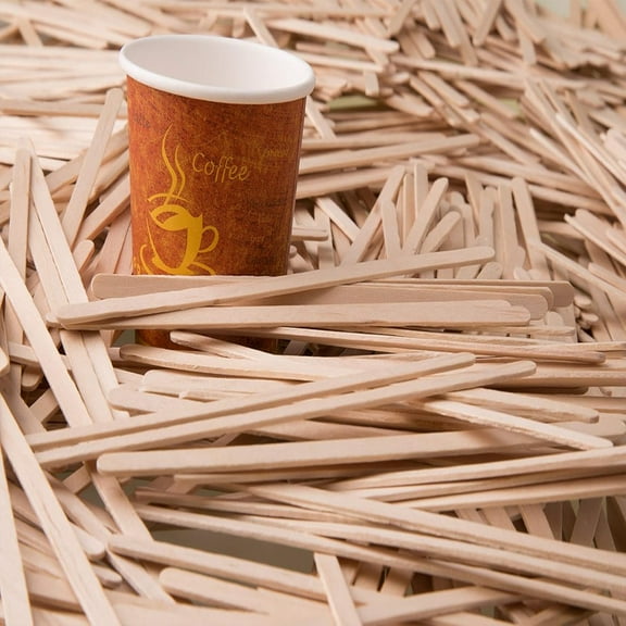 Taotanxi 100 Pcs 5.5" Wooden Coffee Stirring Sticks Disposable Wood Beverage Stirrers for Coffee Tea Drink Milk, Individual Wrapped