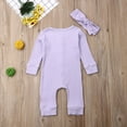 thumbnail image 3 of Baby Solid Romper Knitted Rib Long Sleeve Trousers Button Jumpsuit Headband, 3 of 8
