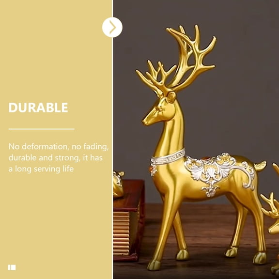 RENACLIPY Resin Elk Statue Set, Golden Elk Figurines for Wedding Decor, Home, Office Desk Ornament, Elegant Decorative Accents