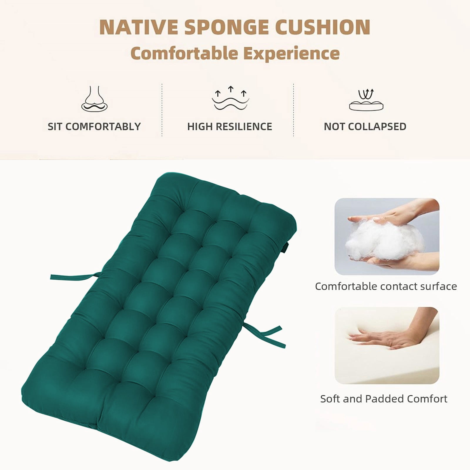 Tyidzon Seat Cushion Outdoor Chair Cushion, Patio Chair Cushion with Tie, Tufted Replacement for Patio Furniture, 14X28 Inches