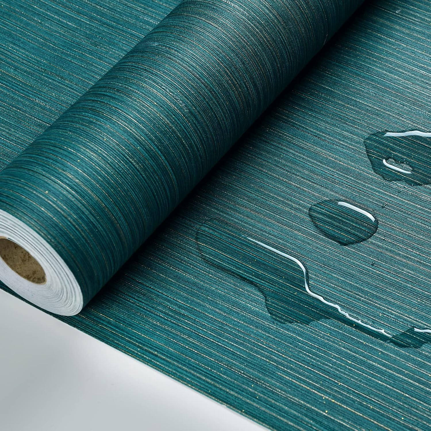 Grasscloth Wallpaper Textured 24in X 393in Fabric Contact Paper Teal Green Wall Paper Textured Linen Wallpaper Peel and Stick Self-Adhesive Teal Thick Vinyl Embossed Film (Green)