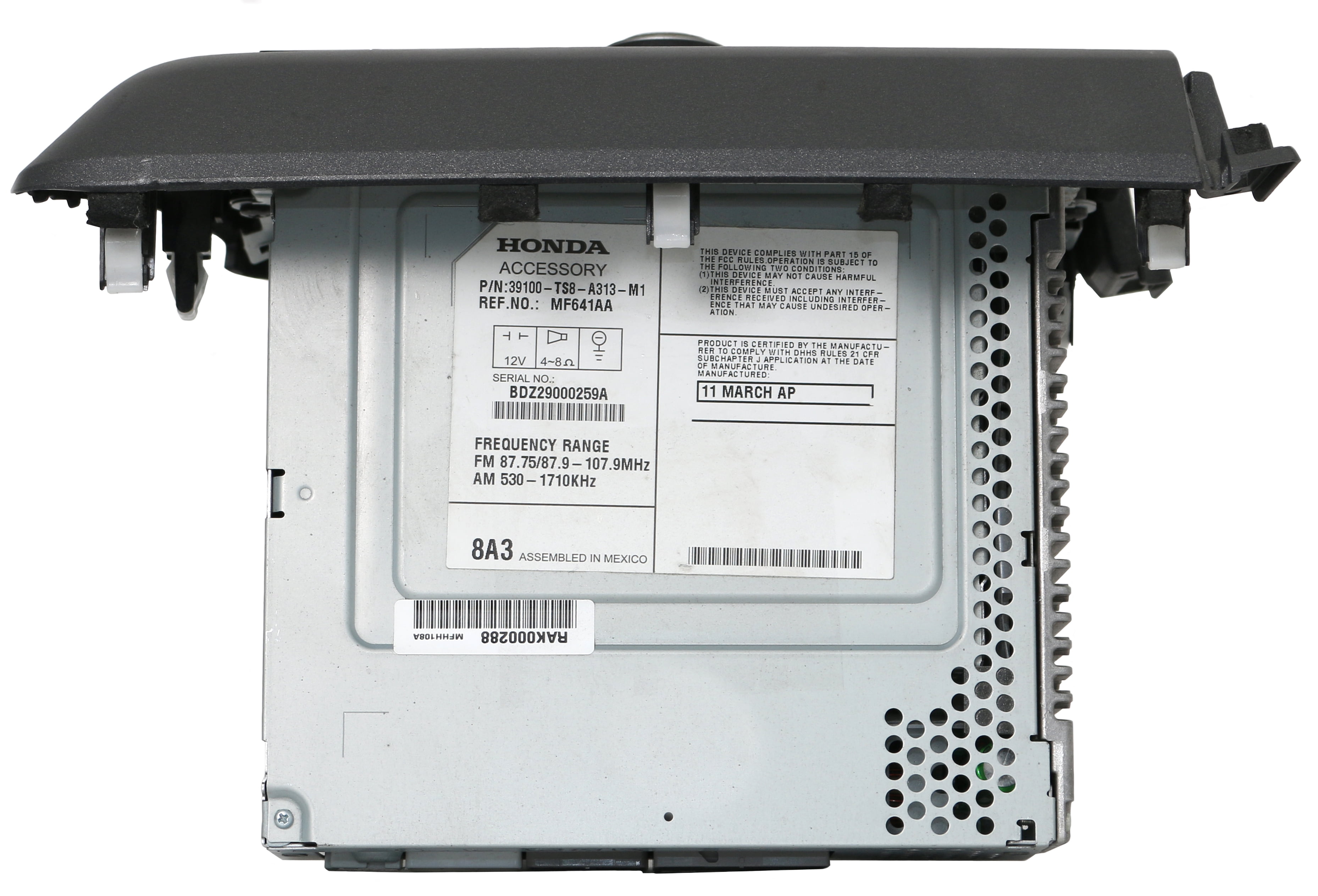 Restored Honda Civic 2012 Radio AM FM CD Player 39100-TS8-A313-M1 Face 2BC7 (Refurbished)