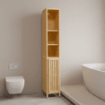 thumbnail image 4 of LUMAMIN Narrow Bathroom Storage Cabinet, Thin 65" Tall Bamboo Cabinets Corner Pantry with 4 Shelves & Open Compartment for Bedroom, Small Spaces, 10.6x13x64.6 inches, 4 of 9