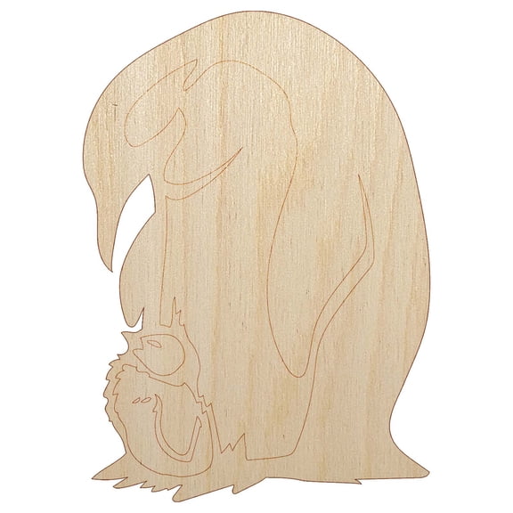 Cute Emperor Penguin Mother with Baby Chick Wood Shape Unfinished Piece Cutout Craft DIY Projects - 4.70 Inch Size - 1/8 Inch Thick