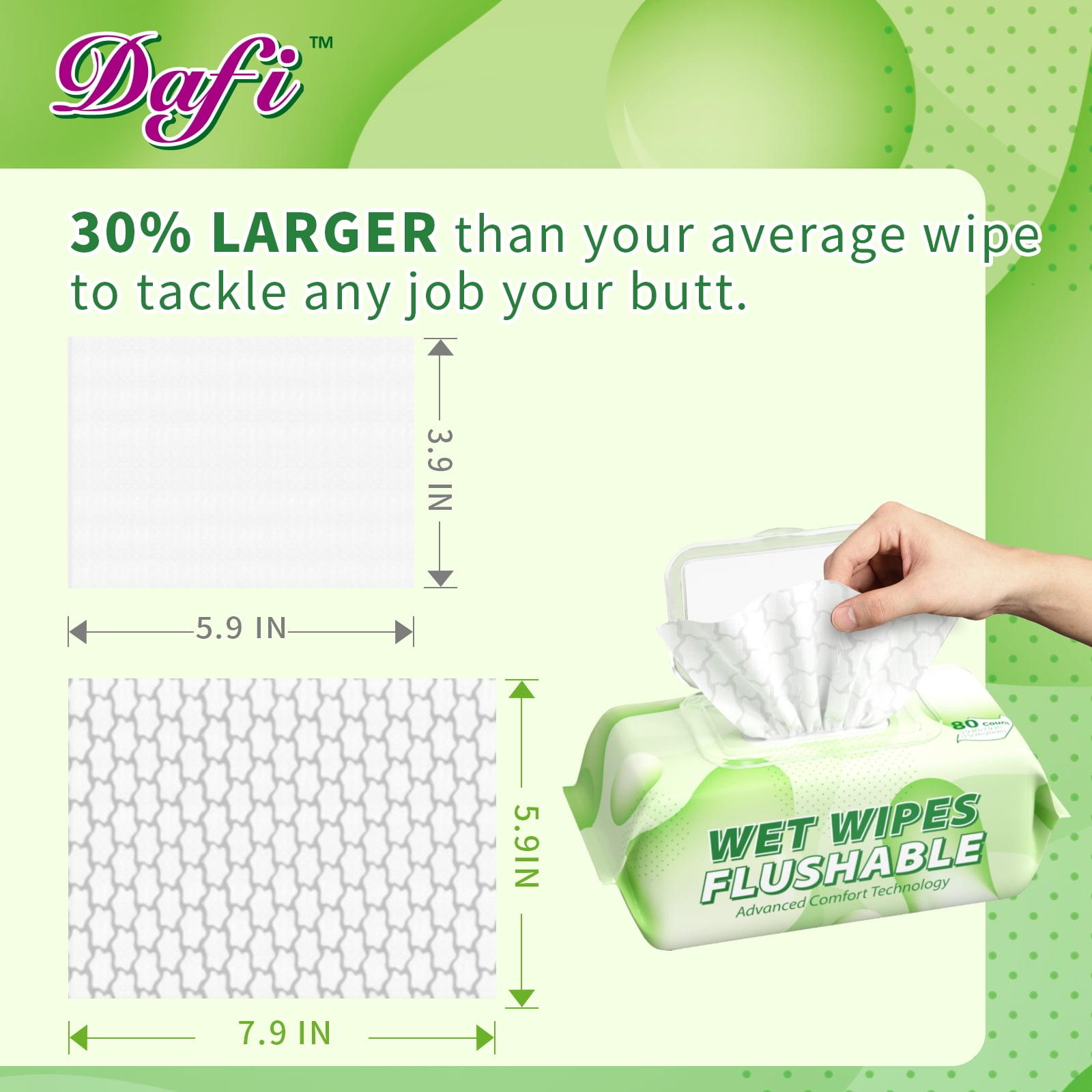 DAFI Flushable Wipes for Adult Wet Wipes, Unscented Toilet Wipes, No Alcohol & Septic and Sewer Safe, 720 Total Wipes