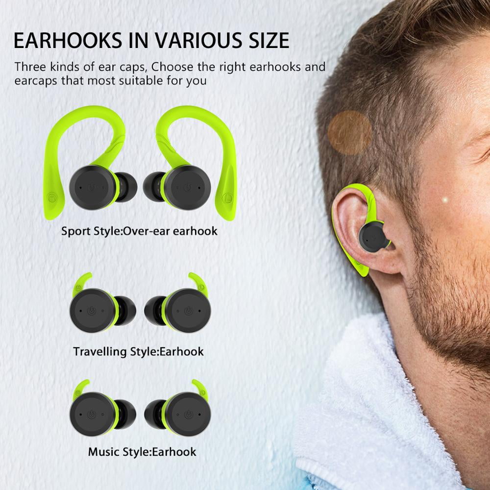 Bluetooth Headphones True Wireless Earbuds with Charging Case IPX7 Waterproof Stereo Sound Earphones Built-in Mic in-Ear Headsets Deep Bass for Sport Running, Green
