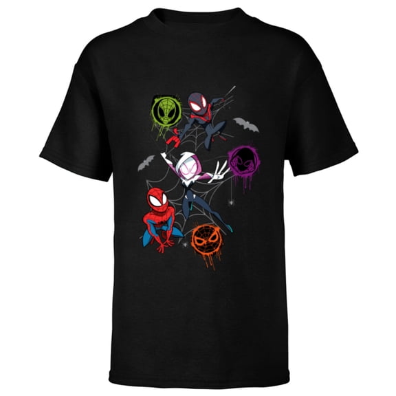 Marvel Spider-Man and Spider-Verse Pals Halloween Adventure - Short Sleeve T-Shirt for Kids - Customized-Black