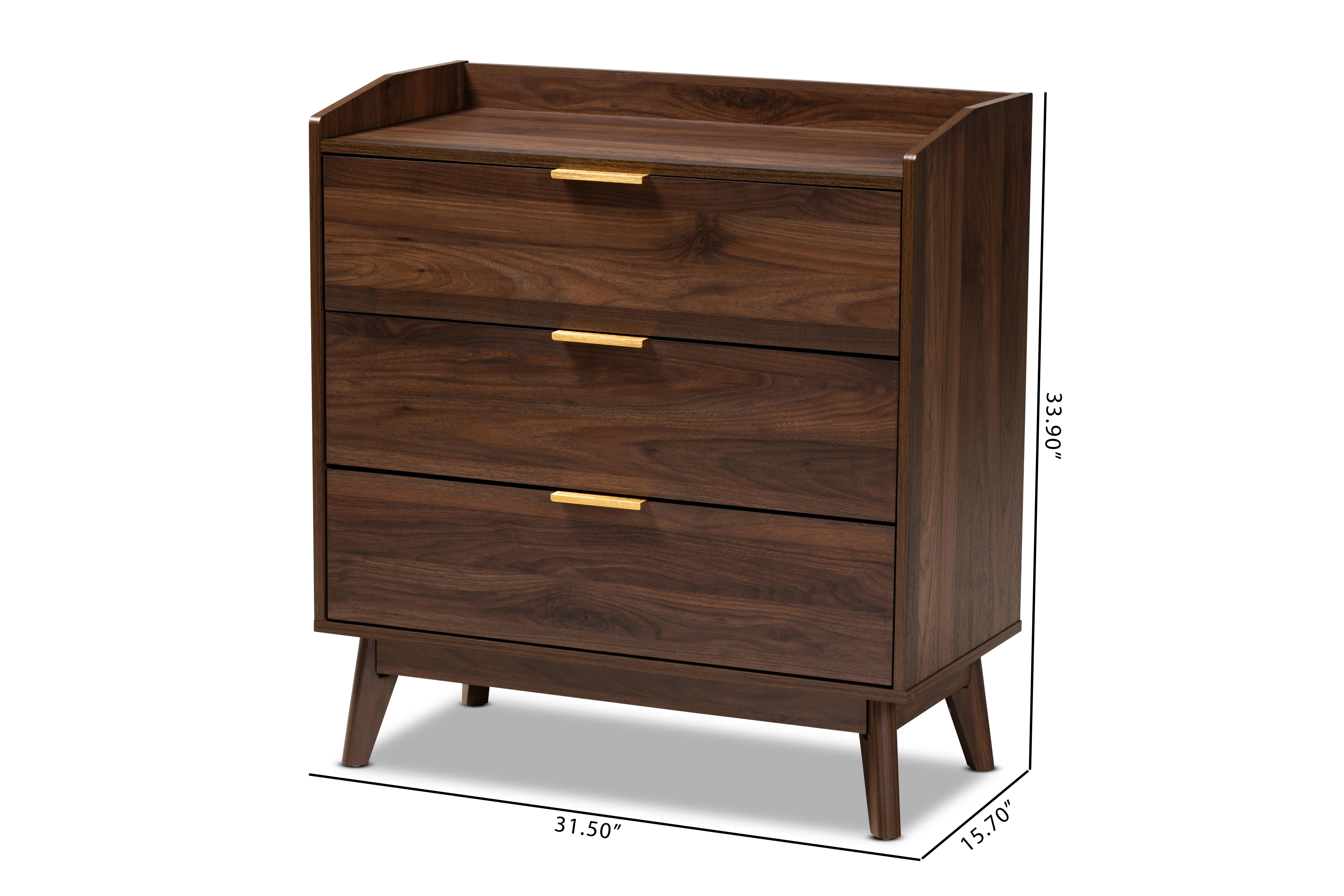 Baxton Studio Lena Mid-Century Modern Walnut Brown Finished 3-Drawer Wood Chest