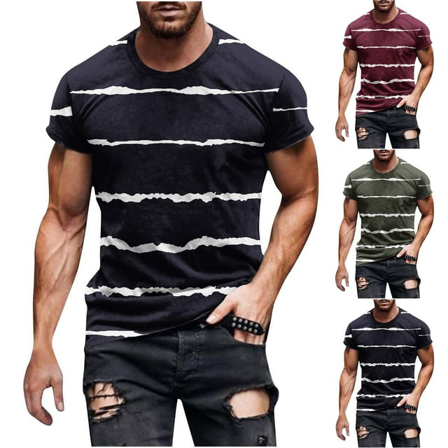 CEHVOM T-Shirt Rayé Homme Manches Courtes, Hauts Décontractés Rayés Homme, T-Shirts Rayés Basiques Été 2024 Homme, Chandail Décontracté Col Rond Entraînement Physique Sport T-Shirt Blouse