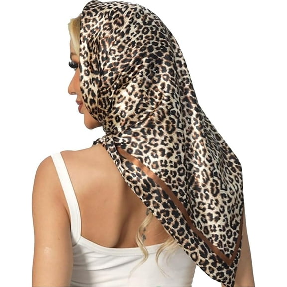 Leopard Print Head Scarf for Women Like Silk Satin Scarf for Hair Wrapping at Night Bandana Square Scarf 35 Inches