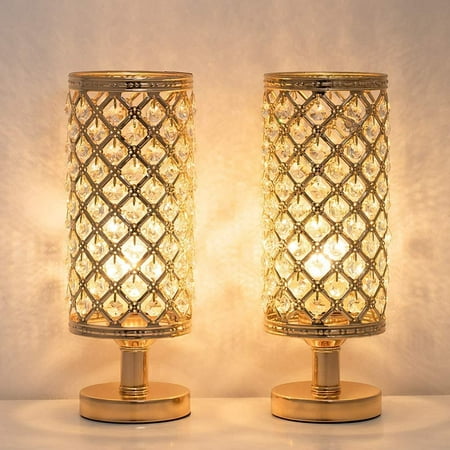 Crystal Table Lamps - Set of 2 with Clear Crystal Lamp Shade, Gold