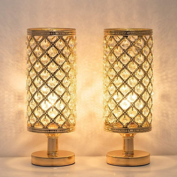 Set Of 2 With Clear Crystal Lamp Shade, Yellow Bedside Table Lamp Shade