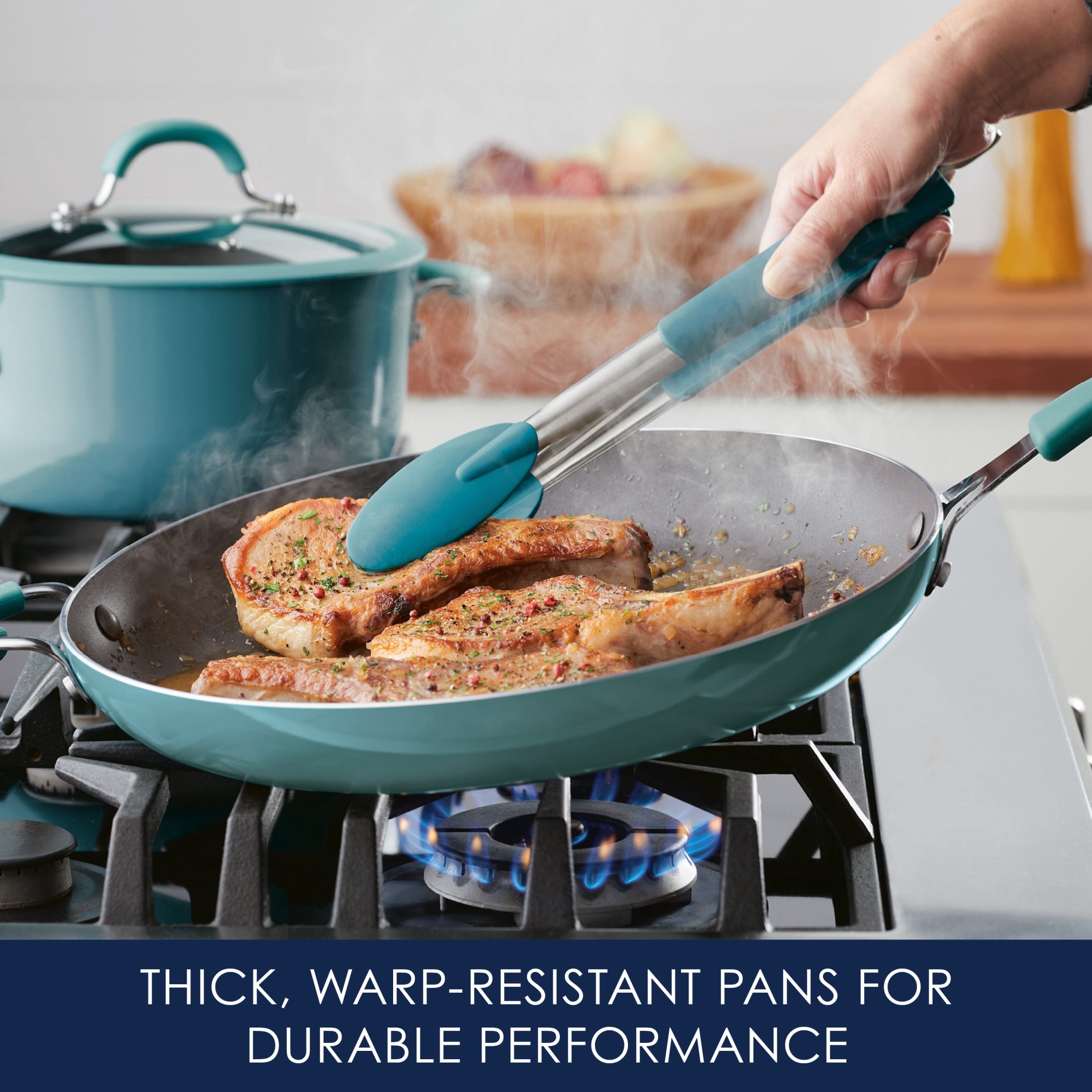 Rachael Ray Cook + Create 14 inch Aluminum Nonstick Frying Pan, Agave Blue