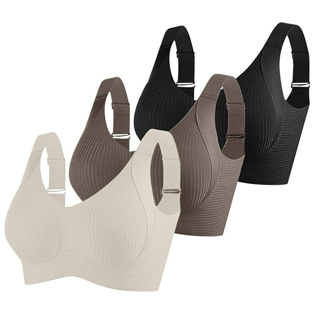 Weiqiqre Sport Bras for Women 3PC Seamless Comfort Ribbed Wireless Push Up Full Coverage Adjustable Everyday Sports Bra