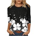thumbnail image 1 of Staron Hauts d'Été pour Femmes Tendance en Liquidation à Moins de 5$ Tunique à Manches 3/4 Col Rond Imprimé Floral Décontracté T-Shirts Basiques, 1 of 5