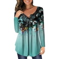 thumbnail image 2 of Pntutb Mujer Casual Camiseta Impreso Manga Larga Cuello Redondo Fruncido Pullover Blusa tops Pntutb Pntutb-7552, 2 of 5