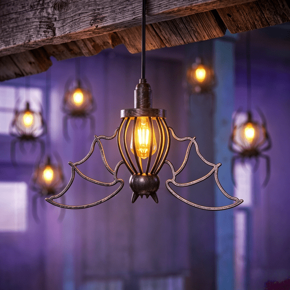 Halloween Black Bat Hanging Lantern Light, Hollow Cutout Hanging Bat Light, Spooky Vintage Metal Frame String Light for Front Door Window Mantel Indoor Outdoor Halloween Decorations