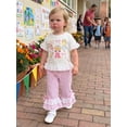 thumbnail image 4 of BemeyourBBs Toddler Baby Girl Back to School Outfits Kids Kindergarten Outfits Baby Girls Spring Summer Fall Clothes Short Sleeve Lace Trim Stationery Print T Shirt Tops Plaid Flared Pants Sets, 4 of 9