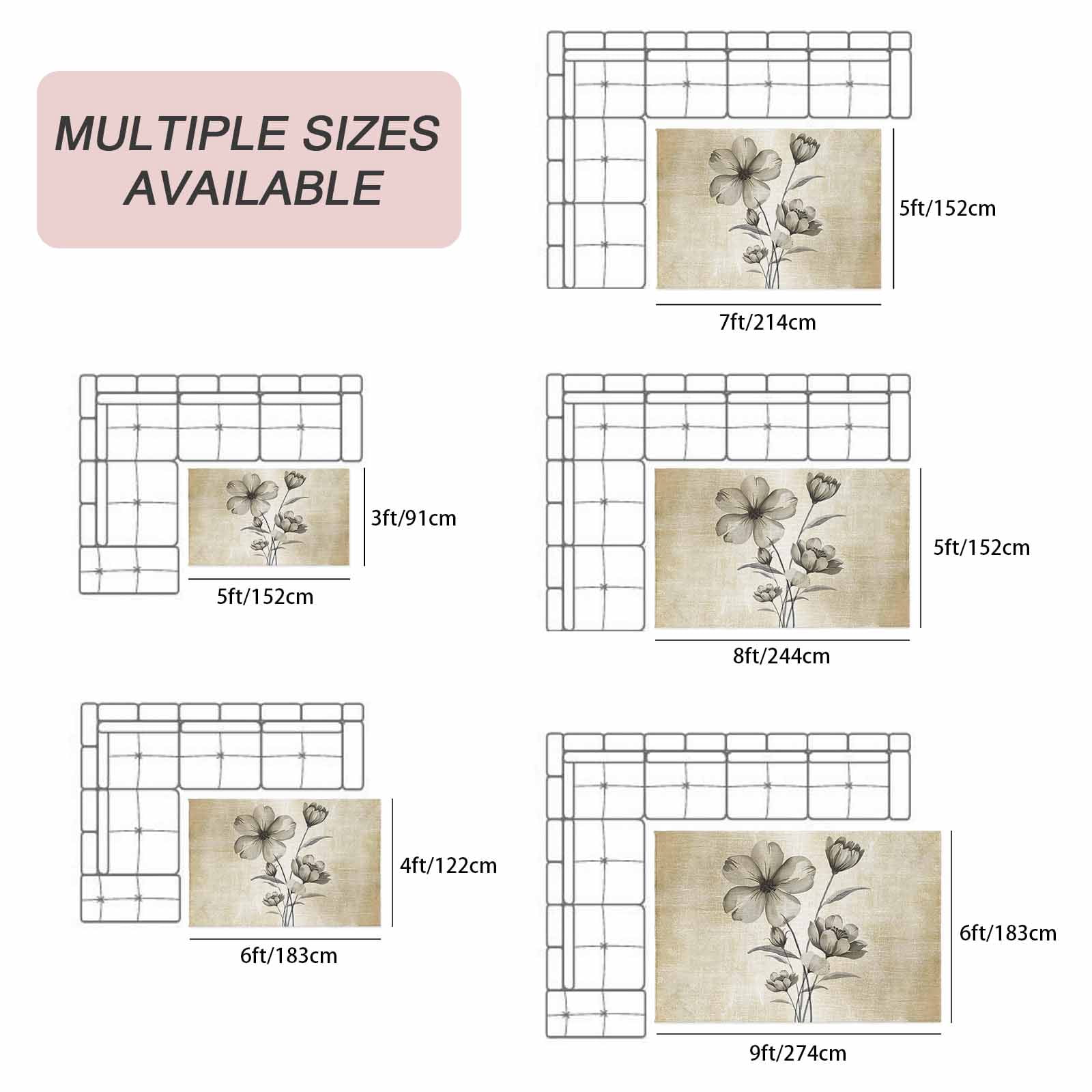 Yellow Beige Flower Outdoor Rug for Patio/Deck/Porch, Non-Slip Large Area Rug 5 x 7 Ft, Farmhouse Shabby Chic Wildflower Indoor Outdoor Rugs Washable Area Rugs, Reversible Camping Rug Carpet Runner