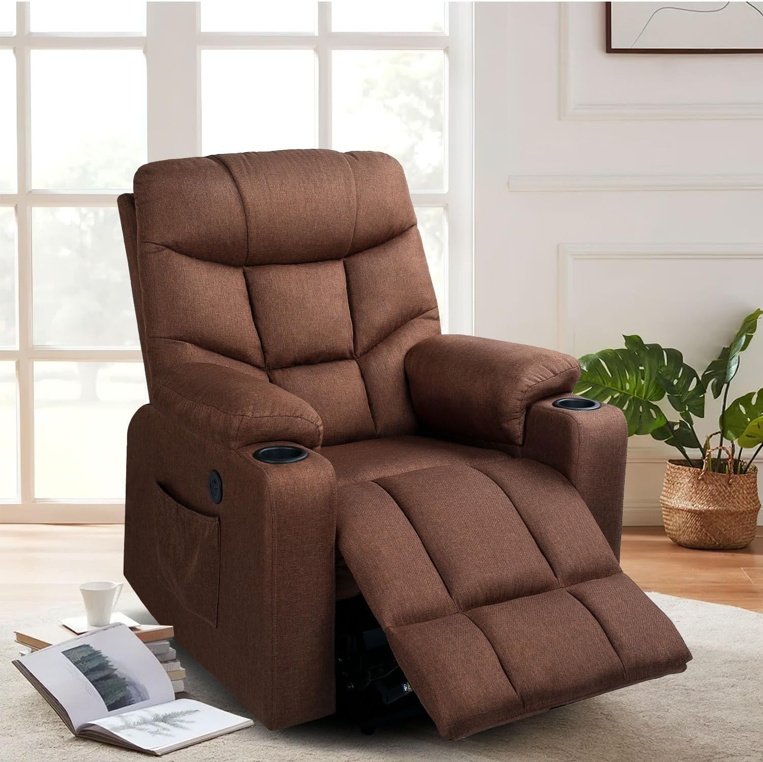 YODOLLA Large Power Lift Recliner for Elderly, Heavy Duty Electric Lift Chair with Heated Vibration Massage in Clay, Brown