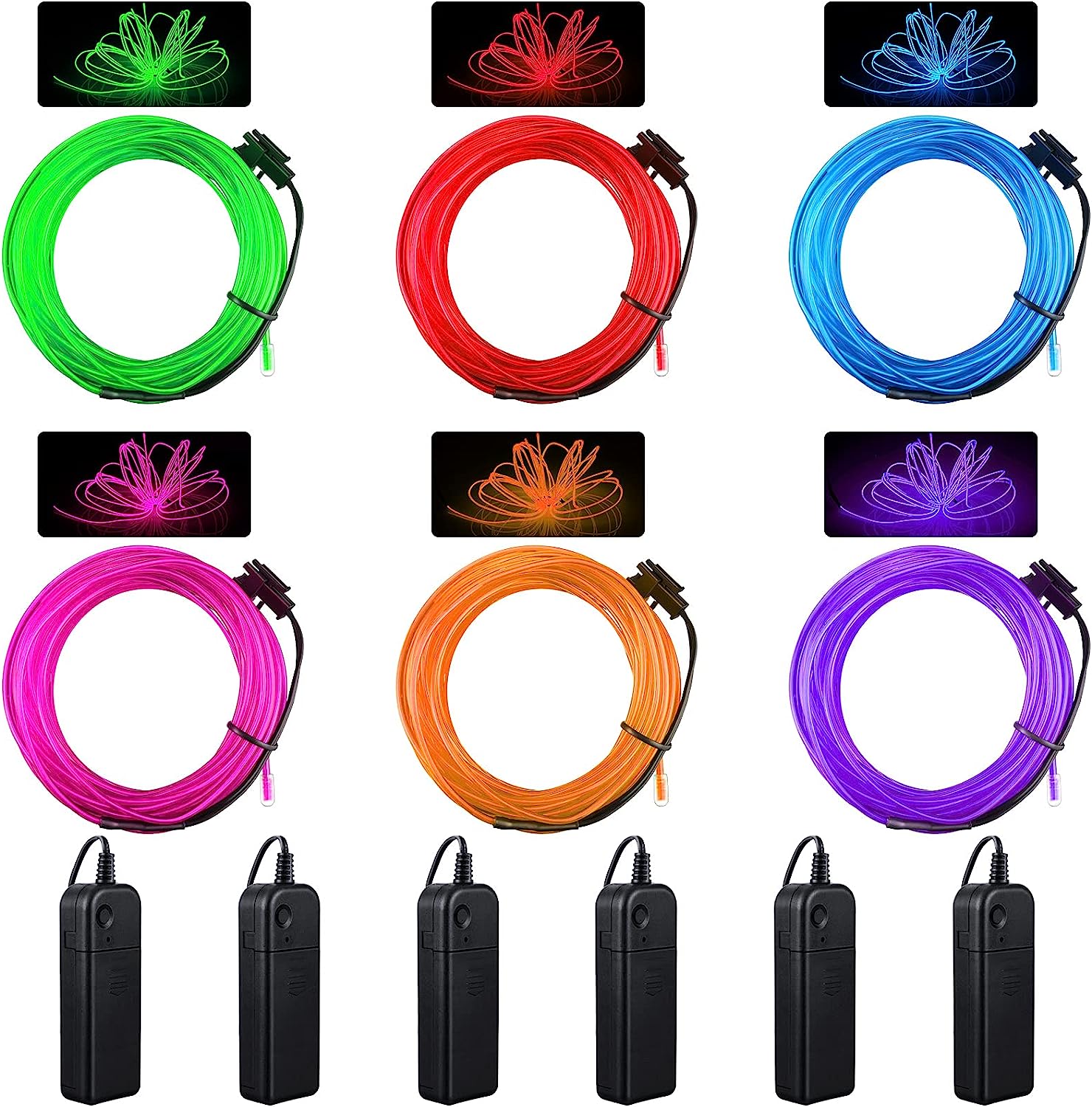 6 Pieces El Wire Portable El Wire Neon Lights Wearable LED Lights