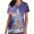 thumbnail image 2 of Feancey Women's Christmas Scrubs Holiday Novelty Print Scrub Tops Nurse Short Sleeve V Neck Working Uniforms Soft Stretch Tunic Tees with Pockets Purple S, 2 of 5