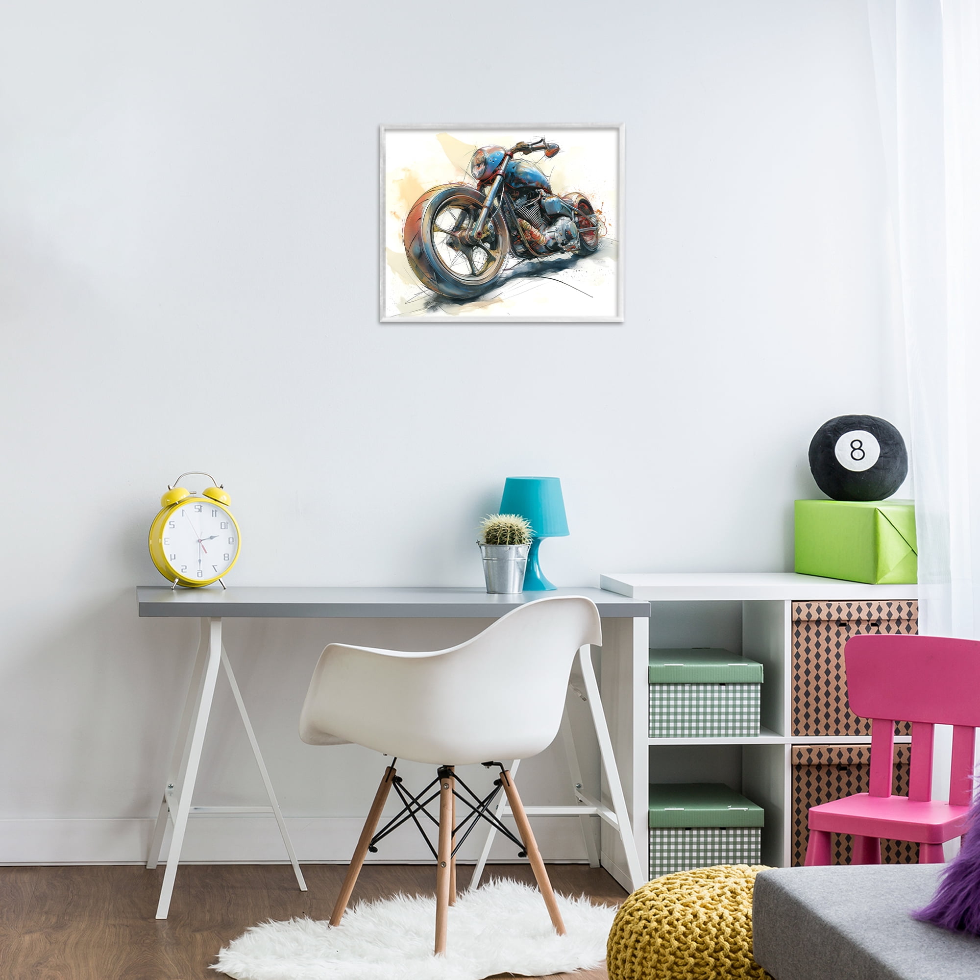 Stupell Industries Whimsical Motorcycle Concept White Framed Giclee Art, design by Steve Hunziker