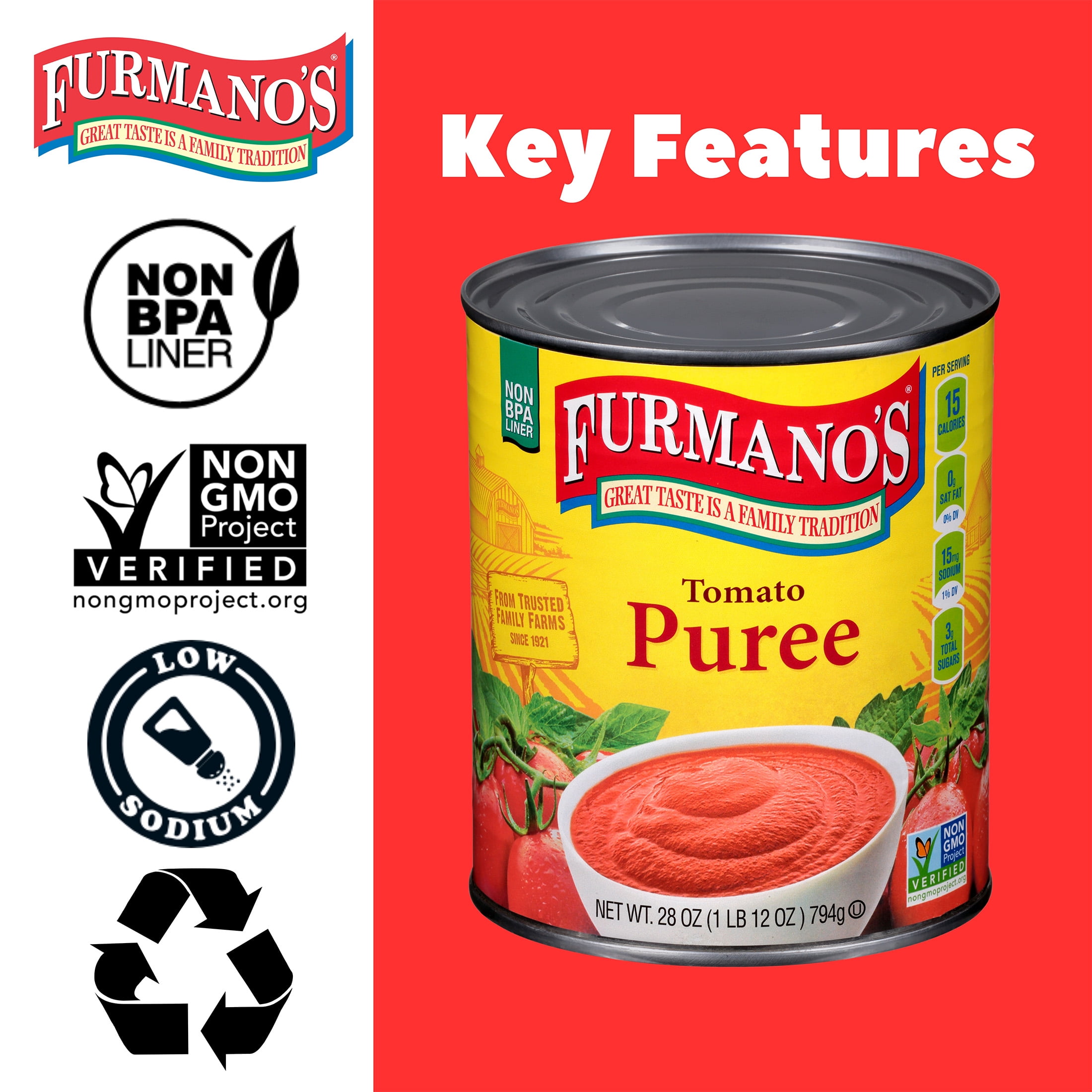 (6 pack) Furmano's Tomato Puree, 28oz, Can