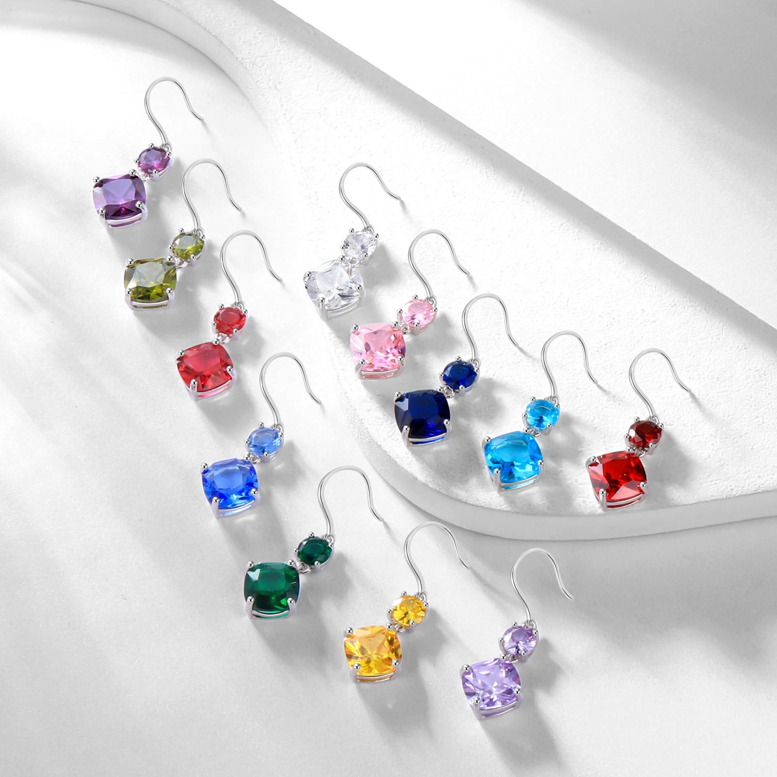 Juwaliy August Birthstone Earrings Women 925 Sterling Silver Long Drop Earrings Peridot Cushion Crystal Jewelry Grandma Mother Christmas Birthday Gift