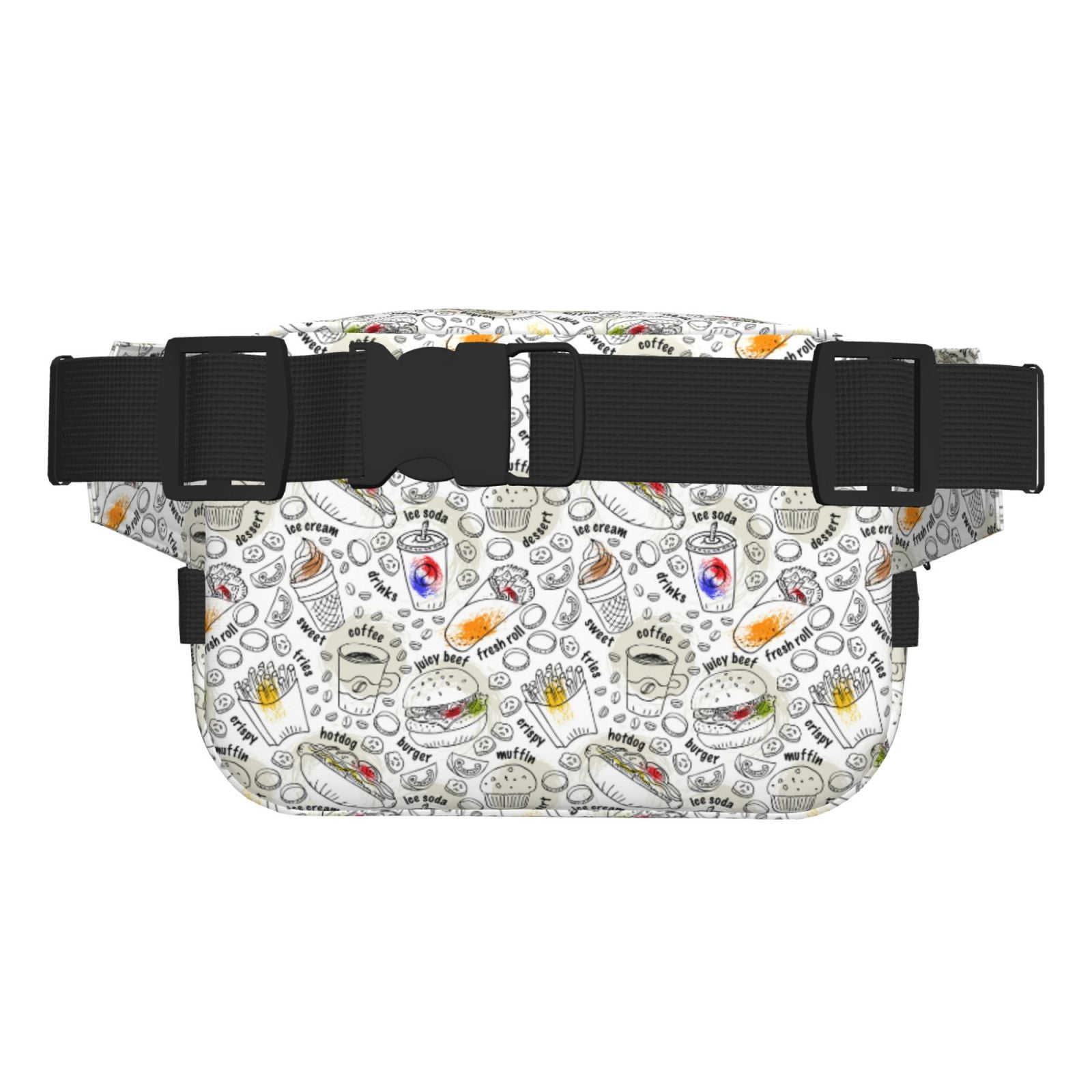 Picia Fastfood 2 Print Square Double-Layer Waist Bag Mini Adjustable Waist Belt Bag Exercise Running Travel Hiking