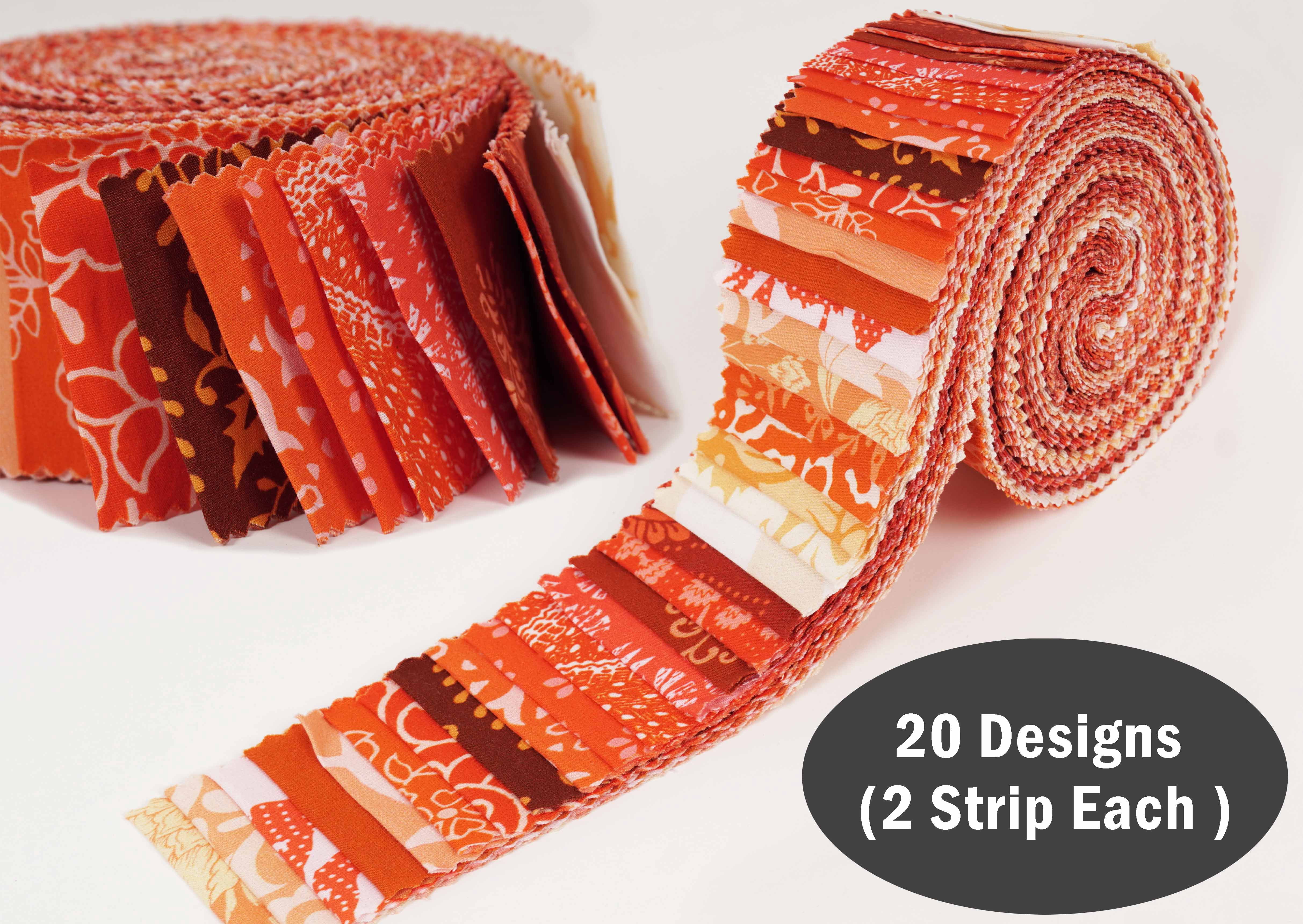 Soimoi 40Pcs Asian Block Print Cotton Precut Fabrics For Quilting Craft Strips 2.5x42inches Jelly Roll - Peach & Orange