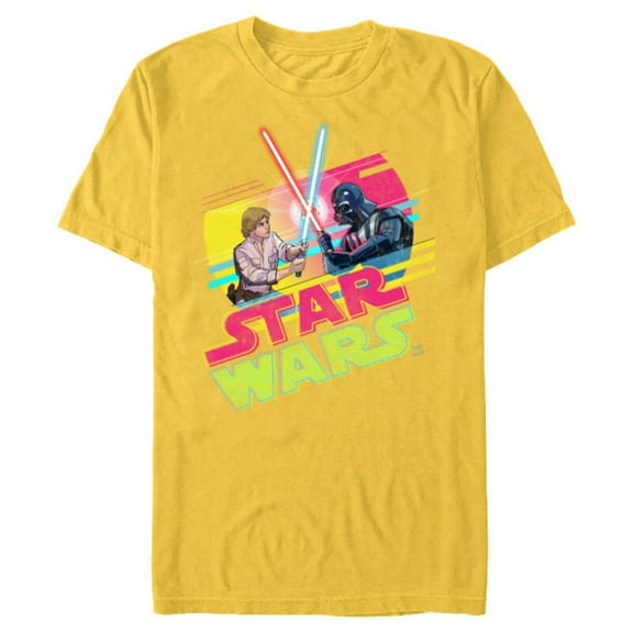 Star Wars Luke Skywalker vs Darth Vader Duel Retro 1980 Vibe - Short Sleeve Blended T-Shirt for Adults - Customized-Yellow