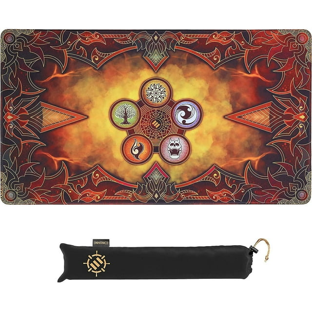 ENHANCE TCG Playmat - Tabletop Card Playmat with Stitched Edges, Smooth Surface, and Drawstring Travel Pouch - Compatible with MTG, YuGiOh, Pokemon, Lord of The Rings, and Other TCG and LCG - Flames