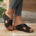 thumbnail image 4 of Zefriona Women's Casual Wedge Sandals Slip On Adjustable Buckle Comfortable Summer Beach Slides Black Size 5.5, 4 of 9