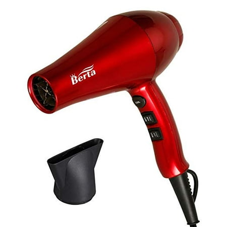 Berta 1875W Professional Hair Dryer With Powerful Airflow, Fast Drying, Two Heat, Two Speed Setting, Cool Shot Button, Concentrator Nozzle, Negative Ions, Far Infrared Heat - Red (Best Heat Pump Dryer Reviews)