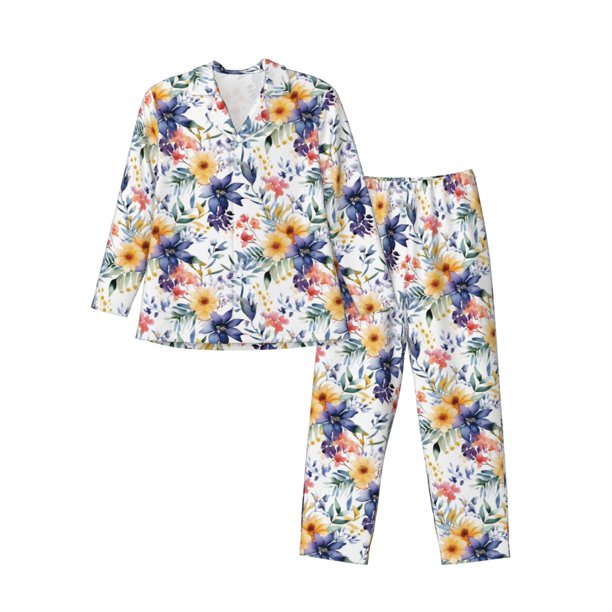 Fotbe Lilies Flowers Pijama de Hombre con Estampado de Manga Larga, Conjunto de 2 Piezas, Ropa de Dormir Suave y Cómoda con Bolsillos-X-Large