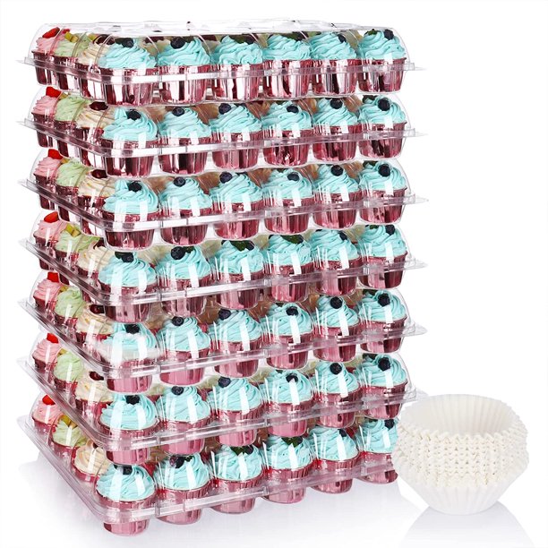 (24 Pack x 7 Sets)Stackable Cupcake Carrier Holders with 168 Pack