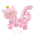 thumbnail image 1 of Globos para decoración de fiesta, número 6, color rosa gato, cumpleaños para niñas, 1 of 7