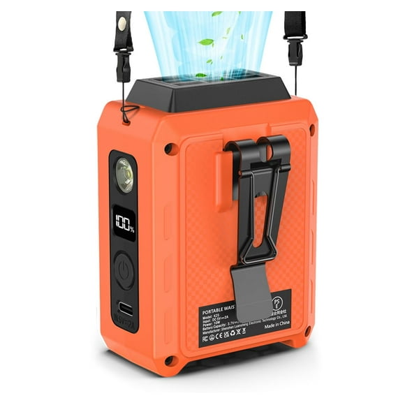 Ventilador portátil CAZOKASI con clip de cintura portátil con iluminación de 5000 mAh