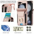 thumbnail image 2 of Allytechgroup Case for Samsung Galaxy Z Flip 7 FE/ 6, Rugged Faux Leather Cover with Lanyard & Shoulder Strap Kickstand Credit Card Holder Cash Pocket Shockproof Full Body Protective, Rosegold, 2 of 9