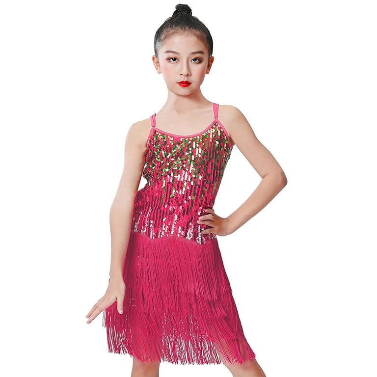 Bearichfupo Girls Sequin Slip Dress Latin Dance Dress Performance