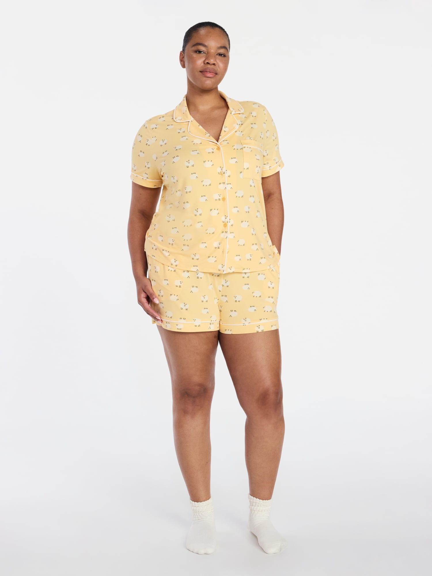 Joyspun Women's Dreamy Soft Collection Notch Collar Top and Shorts Pajama Set, 2-Piece, Sizes XS-3X