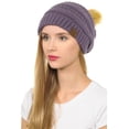 thumbnail image 2 of C.C Hat-43 Thick Warm Cap Hat Skully Faux Fur Pom Pom Cable Knit Beanie Violet, 2 of 4