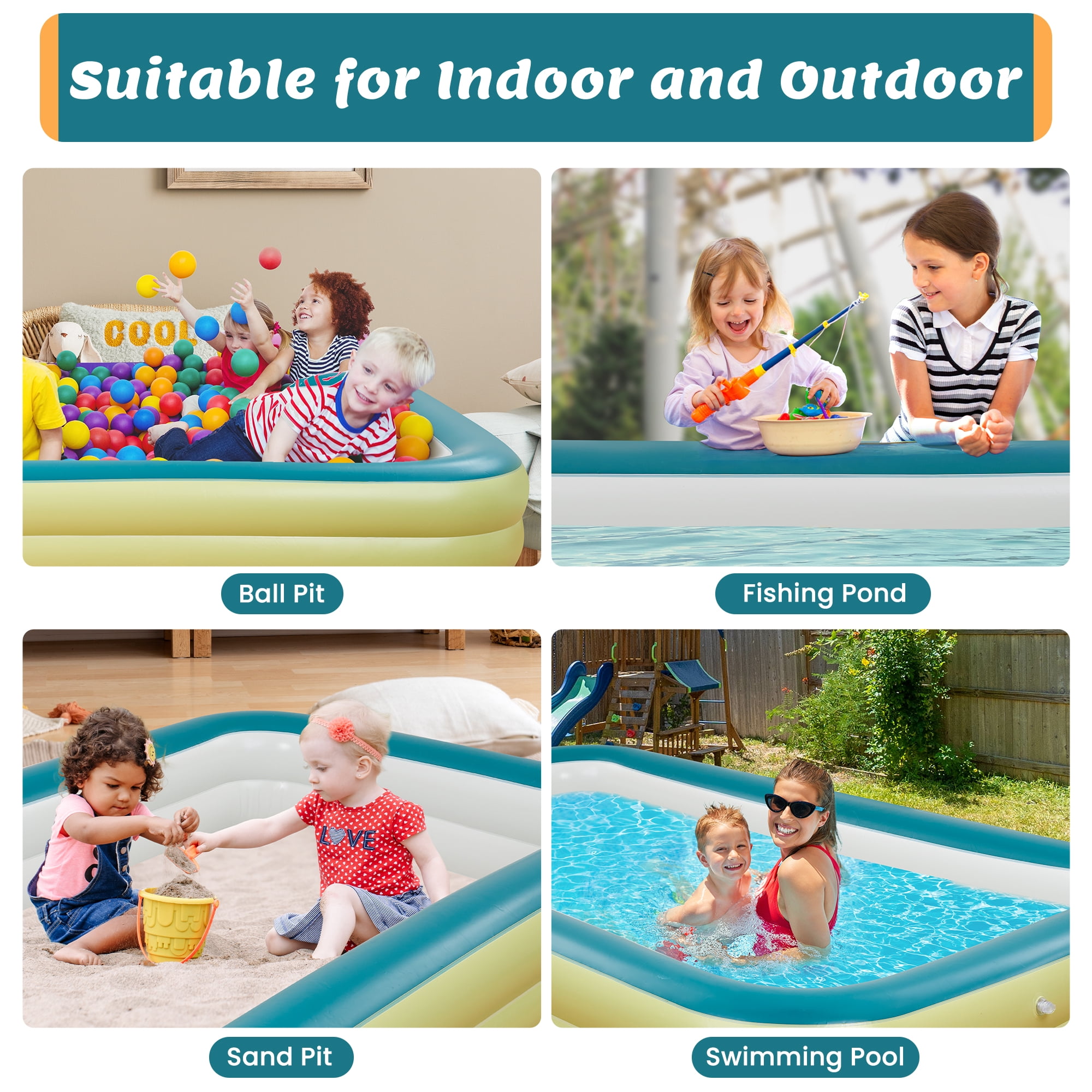 Naipo Inflatable Swimming Pool 120"x72"x22" Blow up Pool , Full-Sized Above Ground Family Pool, Summer Water Party, Backyard, Outdoor Beach Garden Lawn , Yellow