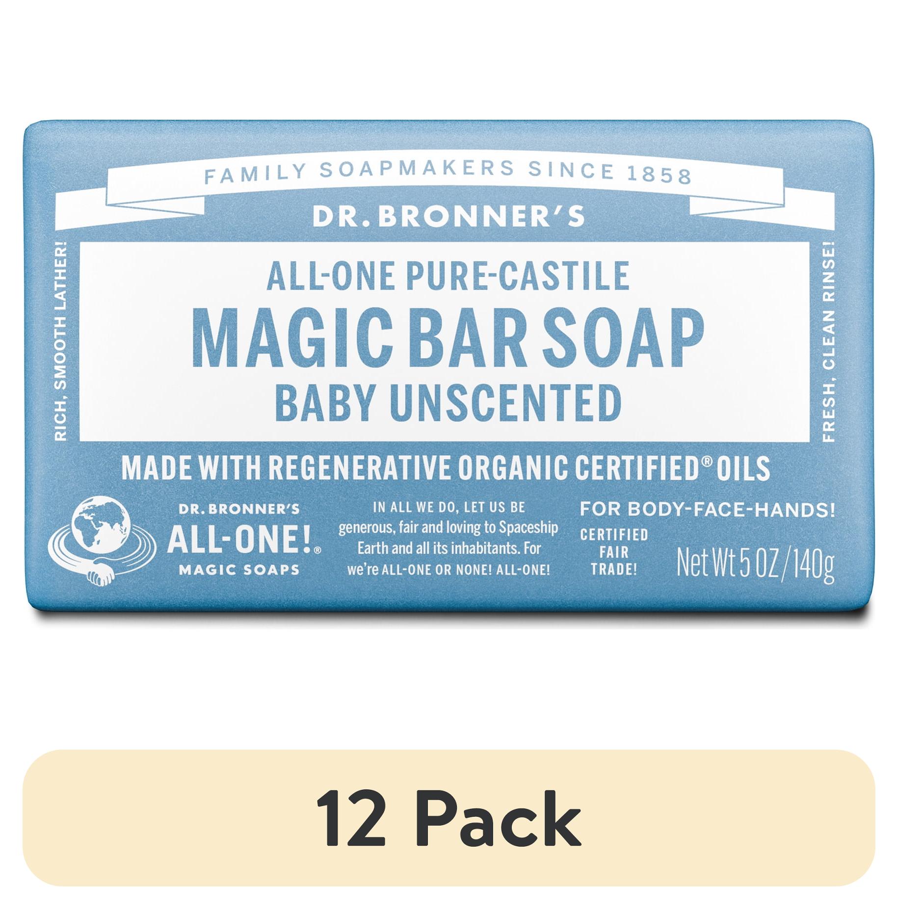 (12 pack) Dr. Bronner's Magic Bar Soap – Baby Unscented - Pure-Castile Soap - 5 oz - for face, body, hands