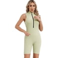 thumbnail image 4 of Body deportivo atlético de Color liso para mujer, pantalones cortos sin mangas con media cremallera frontal, mono, leotardo, Yoga, ciclismo, gimnasios y Fitness, 4 of 5